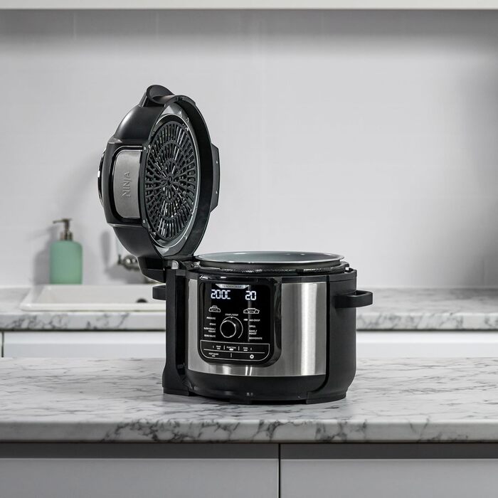 Ninja Foodi MAX Multi-Cooker, 7.5L, 9-in-1 Multi-Cooker, Pressure Cooker (Fast Cooking), Air Fryer (Hot Air Frying), Slow Cooker (Slow Cooking), Grilling and more, Brushed Steel & Black, OP500EU