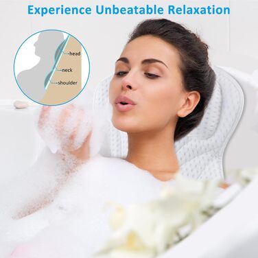 Подушка для ванни для шиї, плечей та спини з 6 присосками, 4D Mesh, аксесуар для ванни, підтримка голови, шиї, плечей та спини для домашнього спа та ванни