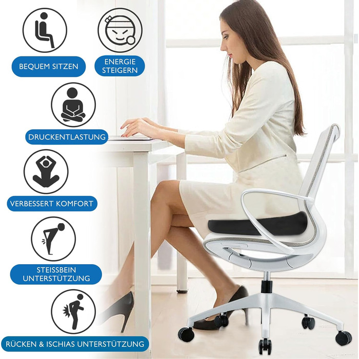 Подушка ортопедична для сидіння з піни Memory Foam, чорна 45x40 см. Зняття болю в спині, попереку, куприку та при ішіасі. Для офісного крісла, авто, інвалідного візка.