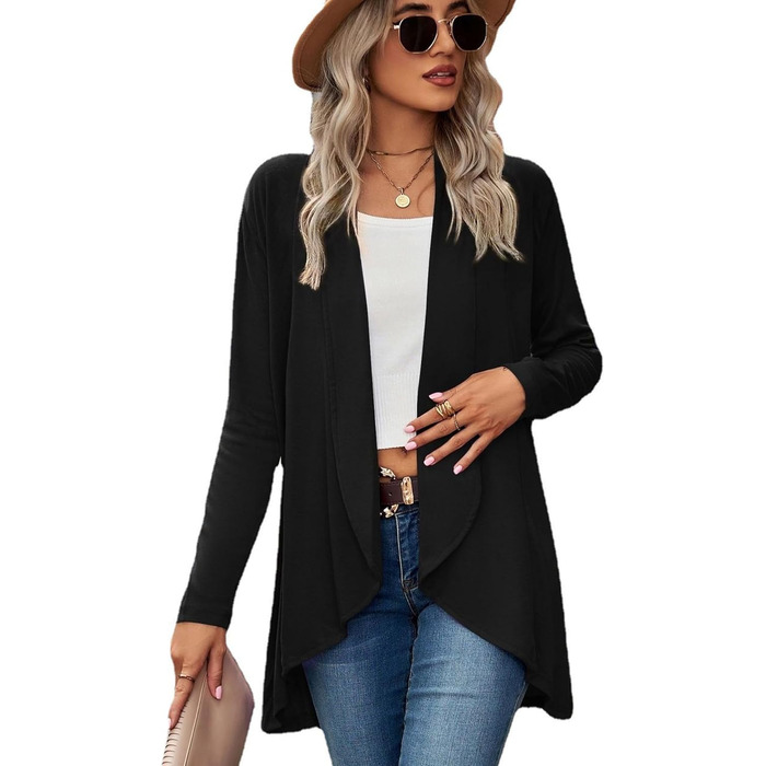 Кардиган жіночий Faulily Daen з відкритою фронтальною частиною, в'язаний, однотонний, водоспадний, чорний, XXL