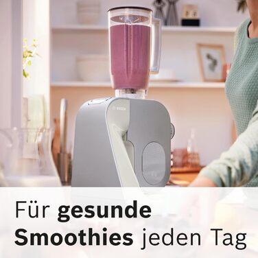 Кухонний комбайн Bosch Serie 4 MUM58L20, 1000 Вт, чаша 3,9 л, міксер 1,25 л, планетарне змішування, насадки з нержавіючої сталі, шинкувальна насадка, 3 диски, сірий/сріблястий