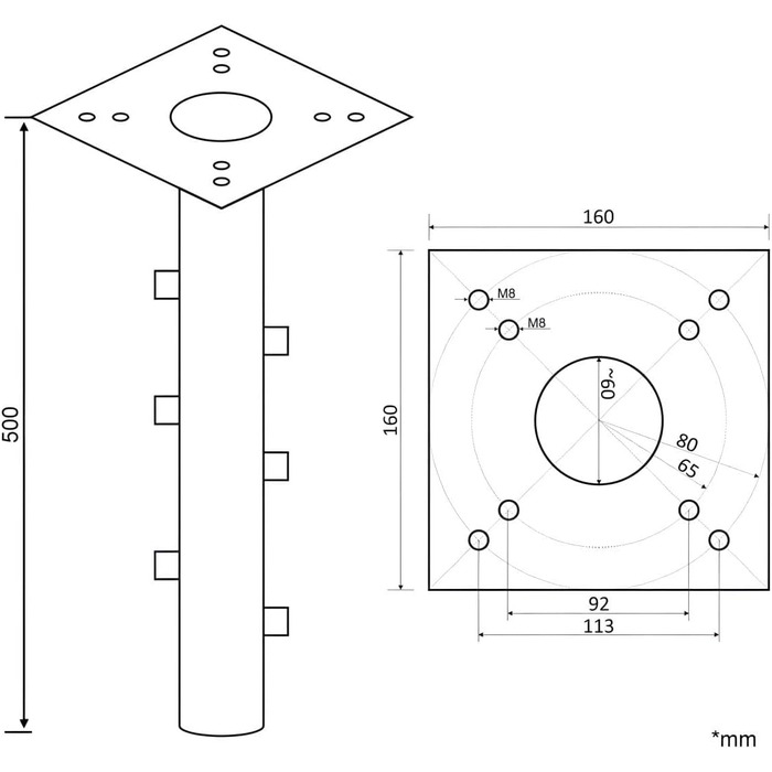 PROKIRA® Universal Ground Sleeve Base Plate for Umbrellas & Clotheslines, suitable for garden umbrellas and parasol stands, 16x16cm, easy assembly
