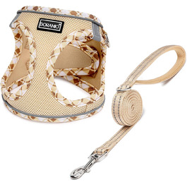 Шлейка для собак маленьких порід з повідком, Step-in шлейка, світловідбиваюча, дихаюча, для грудної клітки, анти-тяга, безпечна, шлейка для котів (Бежевий, S) S Бежевий