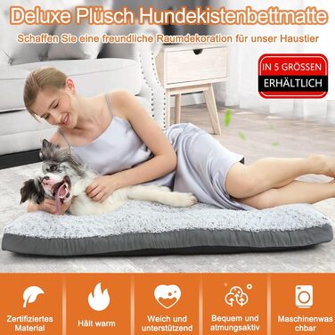 ALANMOND Dog Bed for Large and Medium Dogs - Fluffy Dog Cushion, Washable Dog Mat - Waterproof, Non-Slip, Breathable - - 91 x 58 cm (L 107 x W 71 x H 9 cm, Grey)