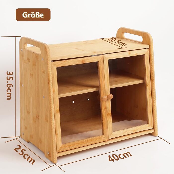 AMBIRD Бак для хліба з бамбука 20л - велика місткість з прозорими акриловими дверцятами, подвійне зберігання з вентиляцією та бічними ручками - зберігає хліб свіжим та організовує кухонний простір, CBBNA002EUAM13