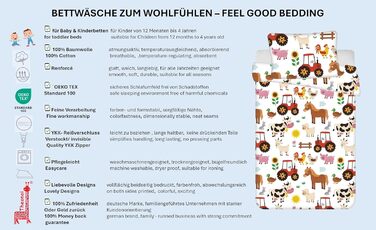 Комплект постільної білизни для дитячого ліжечка: простирадло 100x135 см та наволочка 40x60 см з бавовни, сертифікат Öko-Tex Standard, для хлопчиків та дівчаток (фермерський дизайн)