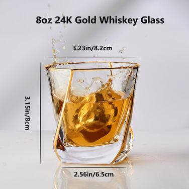 Glskey Crystal Whiskey Glasses Set - 4 Pack, 350ml Lead-Free - For Whiskey, Rum, Vodka, Gin, Scotch, Cognac & Water - Dishwasher Safe, Distorted Shape