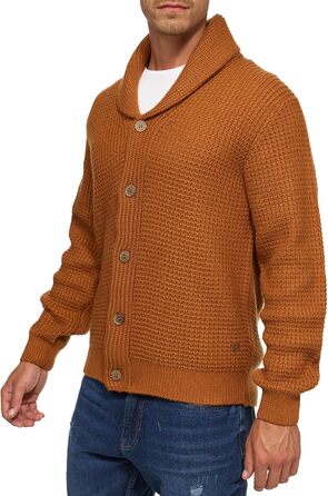 Чоловічий кардиган Indicode INBrandox з коміром-шарфом та кнопковою застібкою | Дріб'язковий кардиган для чоловіків (M, Карамель)