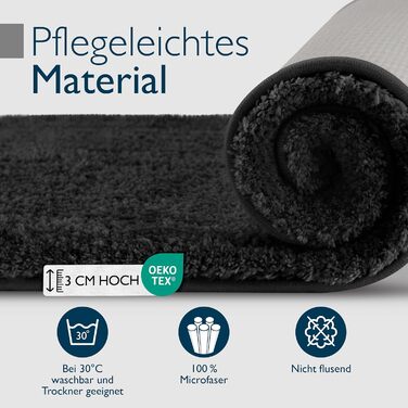 Beautissu Non-Slip Bath Mat - 120x70 cm - Plush Shaggy Bathroom Rug - Absorbent, Washable, Grey - BeauMare FL