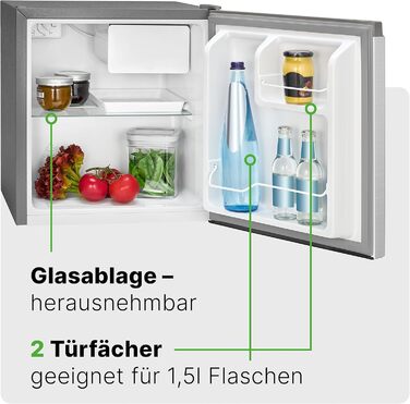 Міні-холодильник Bomann 45L з морозильною камерою, тиха кухонна/офісна/кампінгова/геймерська кухонна коробка, дверцята з можливістю зміни розташування - міні-холодильник, холодильник для напоїв, мінібар KB 7245 inox срібний