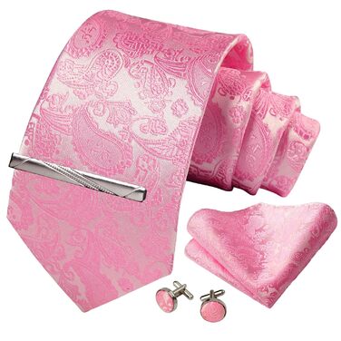 Набір краваток, нагрудних хустинок та затискачів для краваток Paisley: елегантний подарунковий набір для чоловіків (рожевий)