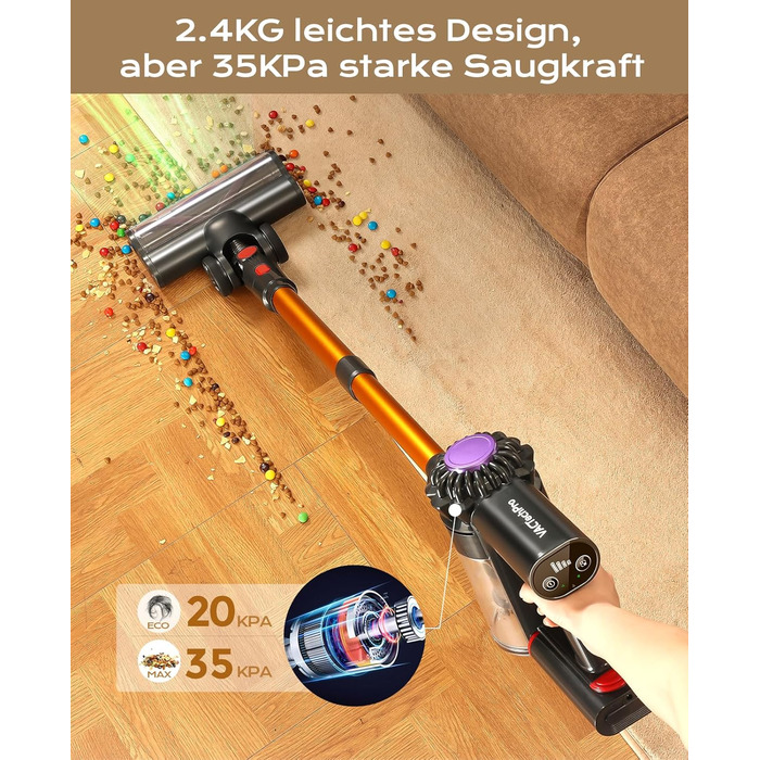 Бездротовий акумуляторний пилосос V15: 35KPa, 6-в-1, для твердих підлог та килимів, видаляє шерсть тварин