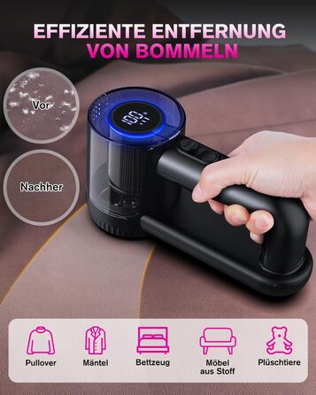 Електрична машинка для видалення кошлатання Homtronics, USB-зарядка, 3 режими, LED-дисплей, 6-лезовий ніж, для одягу, дивану, килимів, чорна