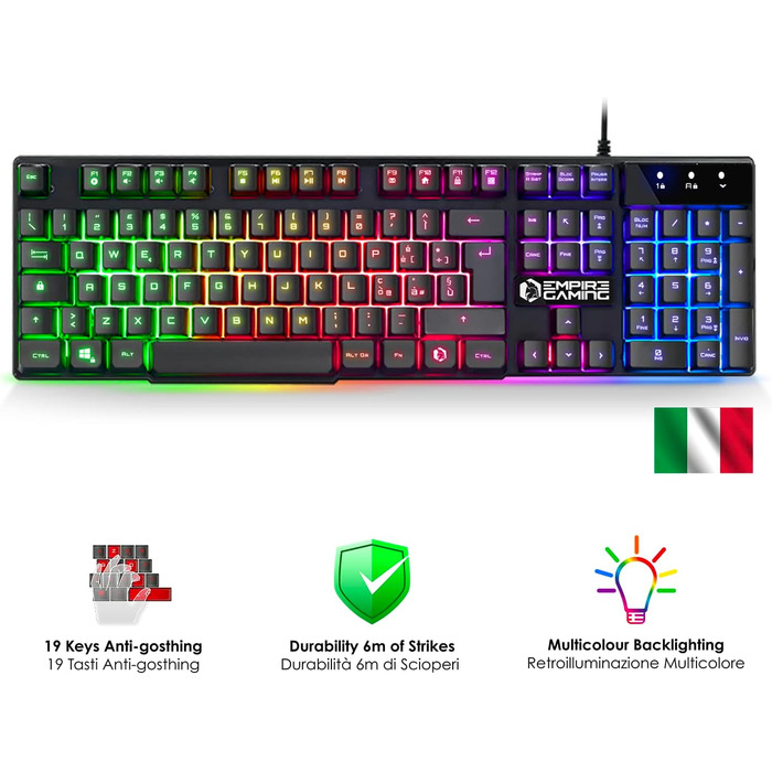 EMPIRE GAMING Kit MK800: Клавіатура та мишка для геймінгу RGB з італійською розкладкою (QWERTY), 105 клавіш, 2400 DPI, Anti-Ghosting, сумісна з PC, PS4, PS5, Xbox One/Series, Mac