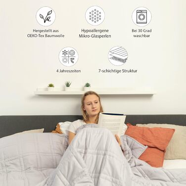 Важка ковдра Ella 200x200 см 13 кг – антистресова терапевтична ковдра з 100% бавовни для глибокого сну та релаксації, для чоловіків і жінок вагою 75-110 кг