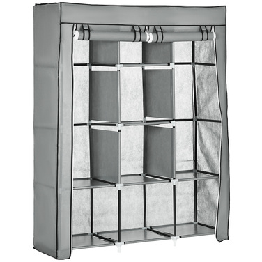 HOMCOM Fabric Closet with Hanging Rod, Folding Wardrobe 8 Tiers, Light Grey for Bedroom & Hallway