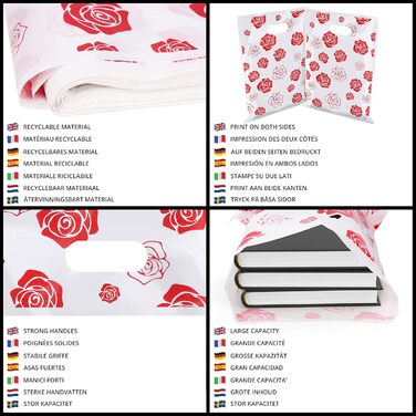 Belle Vous Shopping Bags Carrier Bags Plastic (100 Pack) - 30 x 38.3 cm Boutique Plastic Bags Small with Handles Glossy as Gift Bags/Guest Gifts, Clothing/Food and Small Gift Bags