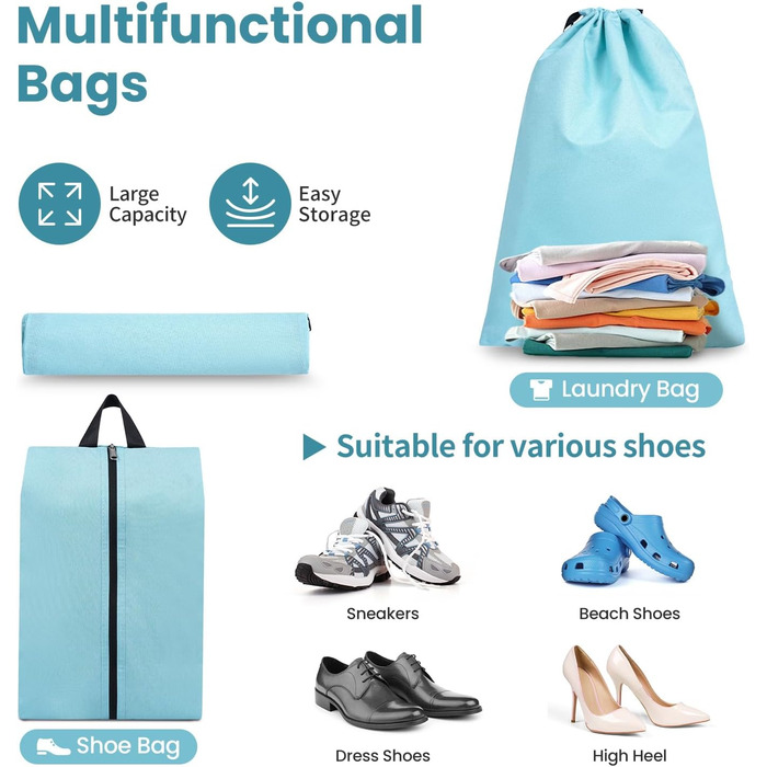 Набір кубиків-органайзерів для подорожей Prezon: 8 шт., м'ятний колір. Розширювані, з сітчастим вікном для зручності.