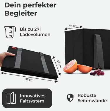 Achilles 3-Piece Set Shopping Basket - Shopping Bags - Storage Boxes - Trunk Bags - Shopping Box - Black - 37x25x25cm