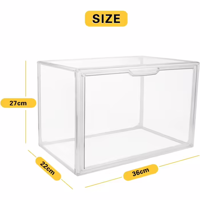 GUDEMAY Transparent Stackable Plastic Boxes with Magnetic Closure - Dustproof Storage Display Case Showcase Ideal for Figurines, Books, Cosmetics, Shoes, and Handbags (3-Piece Set) Transparent - 3-Piece Set