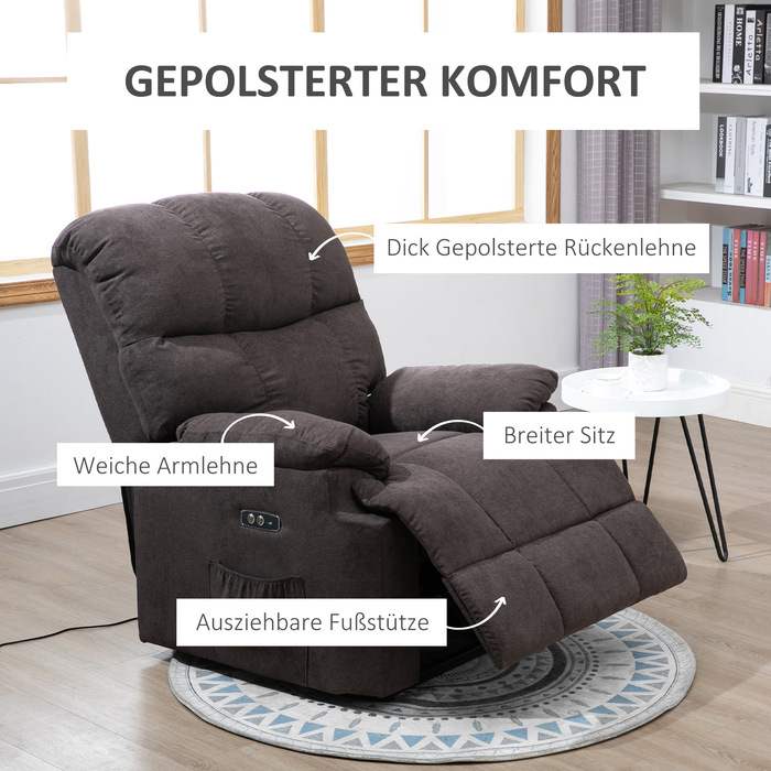 HOMCOM Electric Recliner TV Chair with Lift Assist, Reclining Function, USB Port, Padded TV Chair with Footrest, Side Pocket, Dark Grey | Aosom