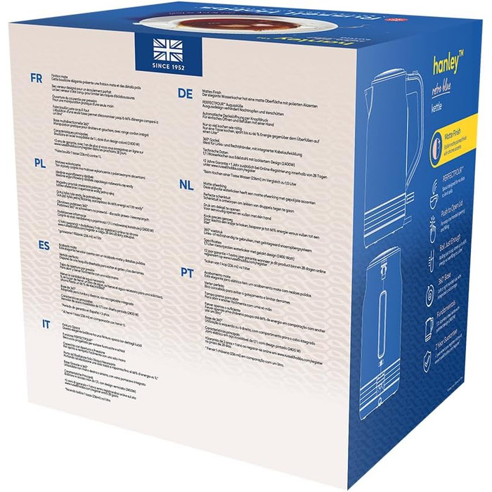 Електричний чайник Russell Hobbs Hanley Retro Jasmine 1.7л, 2400W, нержавіюча сталь, кремово-білий, вінтажний дизайн