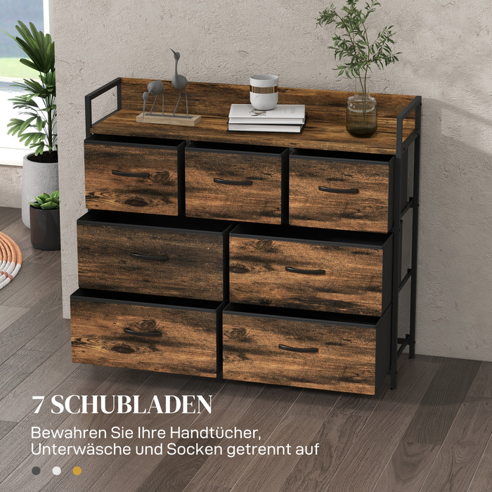 HOMCOM 7-Drawer Fabric Storage Chest of Drawers, Anti-Tip, Storage Cabinets, Sideboard, MDF, Brown