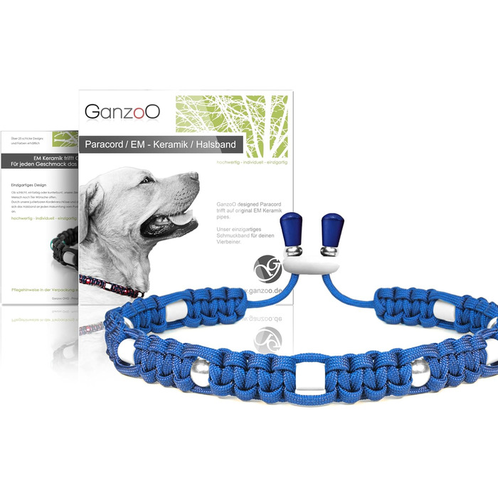 Гарний нашийник для собак Ganzoo EM з паракорду 550 з декоративними перлами та EM-трубками, регульований, розмір L (52-64 см), колір Енціан-блакитний