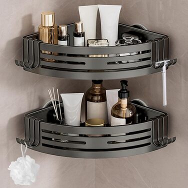 Поличка для душу Lekesky без свердління, кутова, з міцними присосками, алюміній, нержавіюча сталь, знімна, 2 шт., Gunmetal Grey