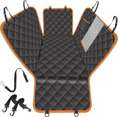 iBuddy захисний килимок на сидіння автомобіля для собак, чорний з помаранчевим, водонепроникний, антиковзаючий, з кріпленням на ремінь безпеки