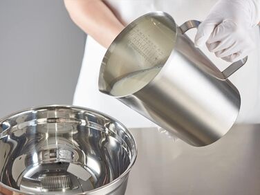 CURTA stainless steel measuring cup, 2L measuring cup, stainless steel milk frothing pitcher with markings, types of markings including ml, oz, and cup…