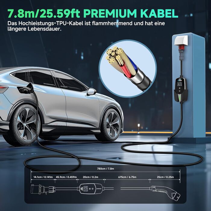 Кабель для зарядки електромобіля Type 2 - Schuko, 3.68kW, 6.1м, 6-16A, для електромобілів та гібридів (PHEV/EV)