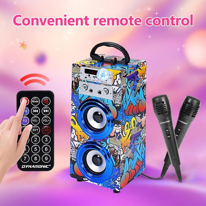 Караоке DYNASONIC з 2 мікрофонами, портативна караоке-машина, Bluetooth-динамік, USB та SD-картрідер, світлові ефекти, подарунок для дітей 5-13 років (Model 16 lights)