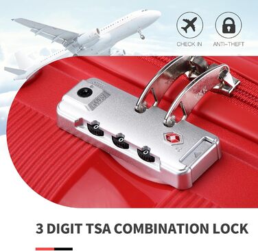 Валіза на 4 колесах, міцна та легка, з TSA-замком та YKK-блискавкою, тихі колеса, ручна поклажа з косметичною сумкою (Червоний)