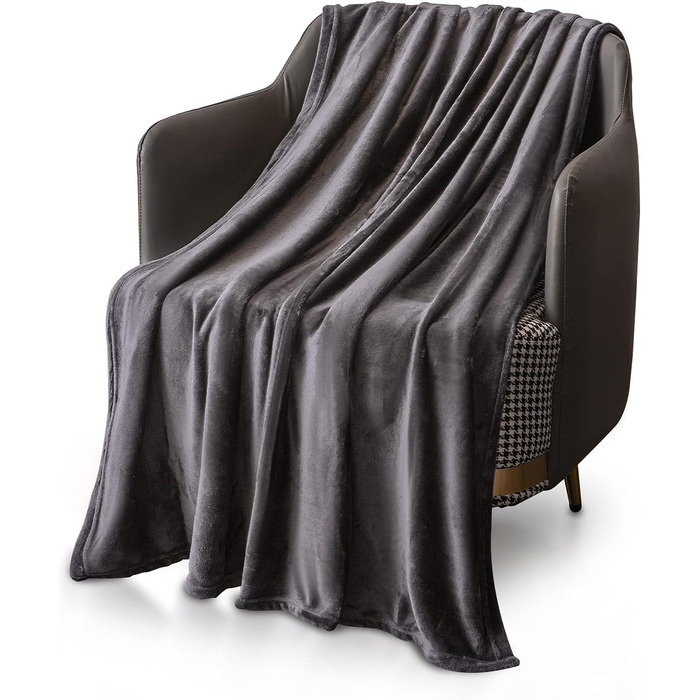 Плед KEPLIN Luxuriöse: великий, м'який, плюшевий, з мікрофібри, 150 x Queen, темно-сірий