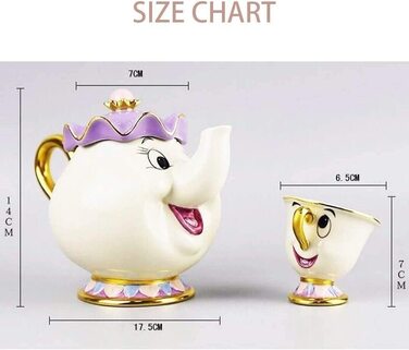 Taurus Beauty and the Best Teaservice Mrs Potts Teapot and Chip Mug Sculpture Ceramic Teaservice Figurine (Set of 4)