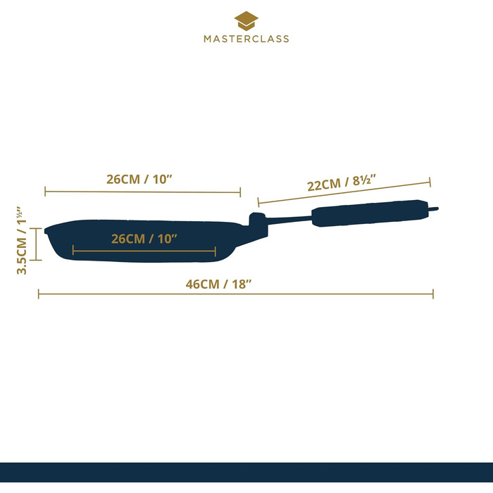 MasterClass Induction-Safe Non-Stick Grill Pan with Folding Handle, (8') (24 cm)