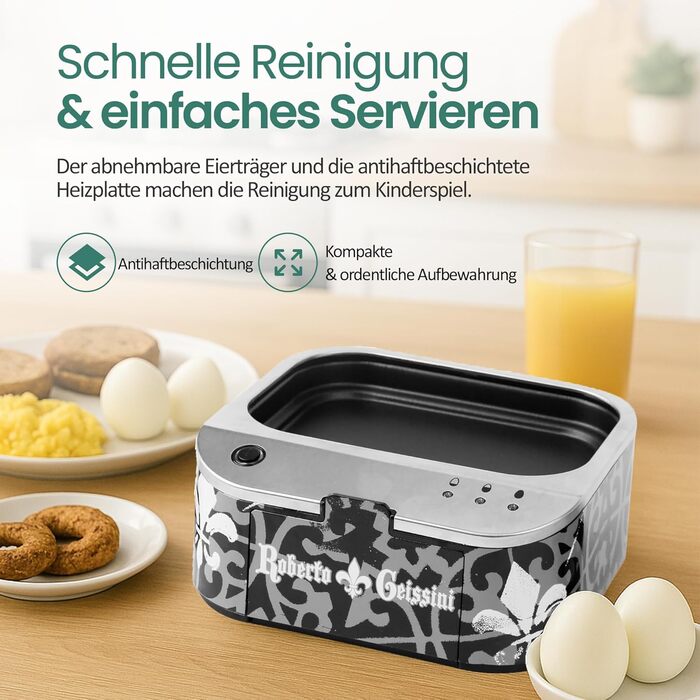 Електричний яйцеварка Roberto Geissini з голосом Carmen Geiss | Limited Edition від EMERIO | 3 ступені нагріву (м'який, середній, твердий)