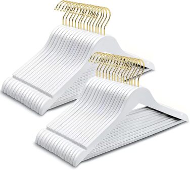 Дерев'яні вішалки для одягу Amber Home з масиву, 30 шт., гладке покриття, з неслизькою перекладиною для штанів, обертовий 360° гачок та виступи для сорочок та жакетів