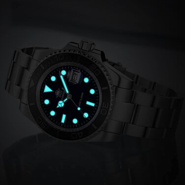 Годинник чоловічий ADDIESDIVE з кварцовим механізмом, аналоговий, водостійкий 20bar, з нержавіючої сталі, великий, зі світловідбиваючим покриттям (морський блакитний)