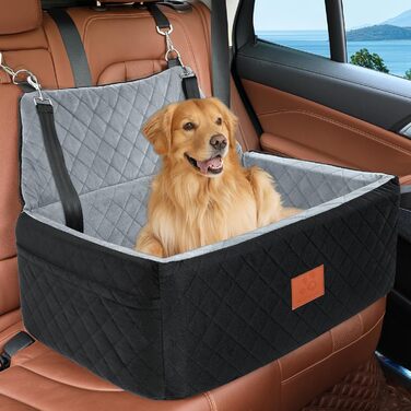 Автомобільний сидіння для собак великих та середніх порід, до 25 кг, з товстим килимком та 2 страхувальними ременями (Чорний+Сірий)