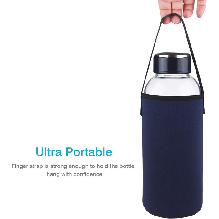 1.5 Liter / 1.5L Glass Drinking Bottle with Neoprene Sleeve 1500ml Borosilicate Glass Water Bottle with Stainless Steel Lid BPA Free Glass Bottle