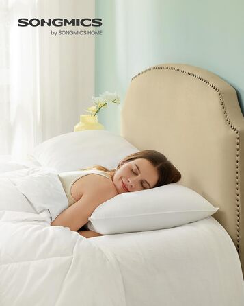 SONGMICS Pillow Set of 4, 50 x 70 cm, 800g Filling, Soft Brushed Polyester Cover, Pillow, Machine Washable at 60°, with Storage Bag, Cloud White TBP006W04