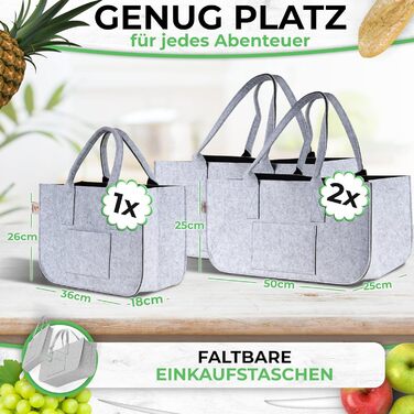 FUCHSBAG 2.0 [Large 3-Piece Set XXL] Universal Shopping Bags. 2x Large Felt Bags, 1x Small Felt Bag. Perfectly suited as a shopping basket. A real eye-catcher that safely carries the contents.