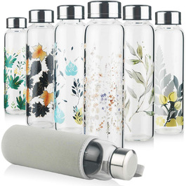 Glass Drinking Bottle, Sport Borosilicate Glass Water Bottle with Neoprene Sleeve with Leak-Proof Stainless Steel Lid 500 ml / 1000 ml / 1 Liter