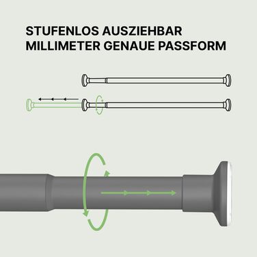 Штанга для карнизів без свердління, Ø 25 мм - телескопічна штанга для штори, душова штанга, кріпиться без свердління, для вікон, перегородок, кухні (70-120 см, 90-160 см, сіра)