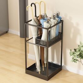 Металева підставка для парасоль та тростинок Shakub, 2 слоти, чорна, 25x25x50 см