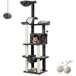 Драбина-стілець для котів Rohrschneider Kratzbaum Travel сірого кольору з інтегрованим м'ячиком та гамаком