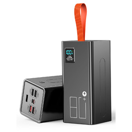 Power Bank Upgrade 90000mAh з LED дисплеєм, 5 USB виходів та 2 входами, швидка зарядка 30W, для iPhone, кемпінгу (80000mAh, помаранчевий)