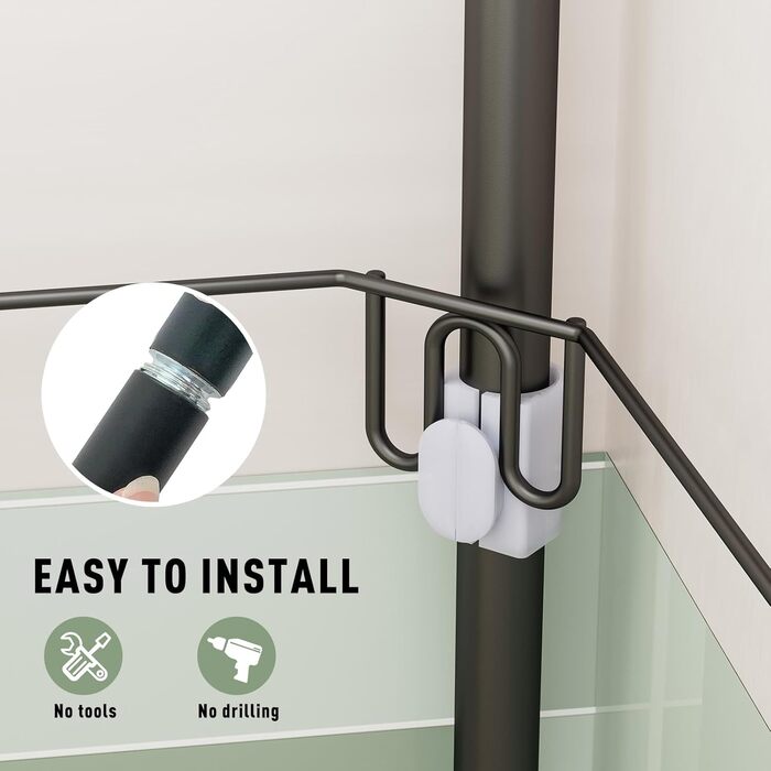 Тeleskopна поличка для душу Uamector - кутова поличка з 4 кошиками, регульована висота 107-306 см, чорний колір